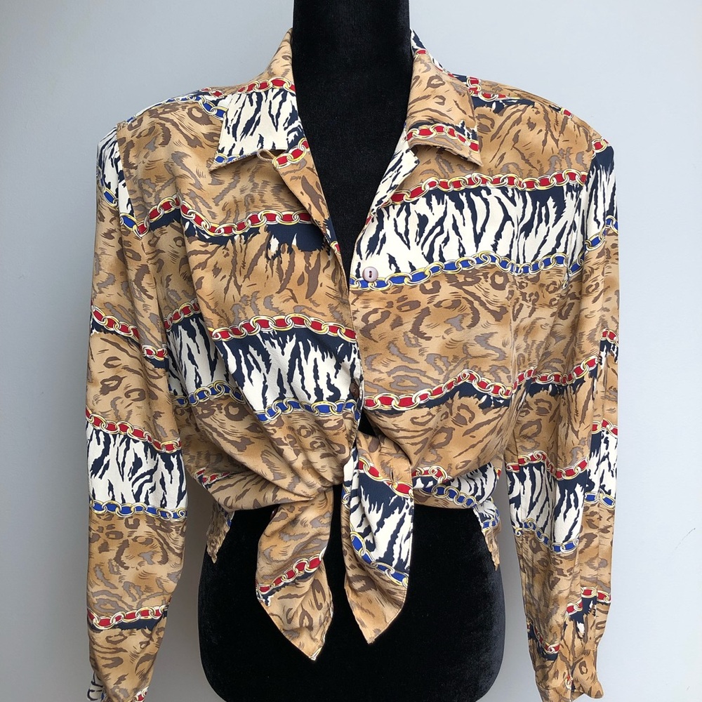 Vintage Silk Animal Print Top
